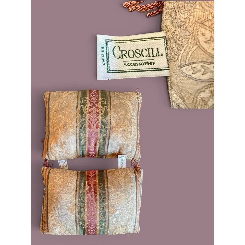 Pair Croscill Paisley Fringe Lumbar Pillows-Burgundy Gold-Traditional-Vintage